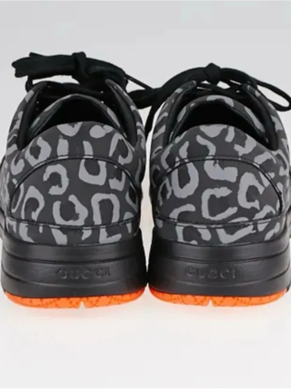 Gucci Unisex authentic Relex Leo Print Sneaker Blavk & Gray with Orange Soles